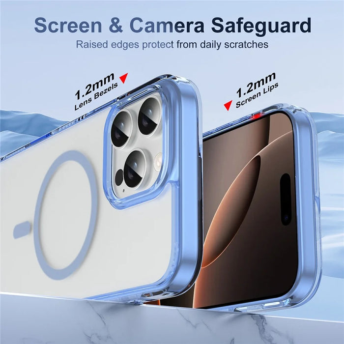 For iPhone 16 Pro Case with Camera Touch Control Button PC + TPU Phone Cover Compatible with MagSafe - Transparent Blue - 5