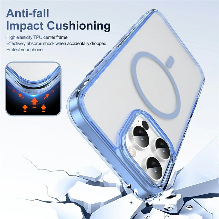 For iPhone 16 Pro Case with Camera Touch Control Button PC + TPU Phone Cover Compatible with MagSafe - Transparent Blue - 6