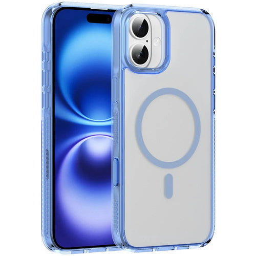 For iPhone 16 Plus Case with Camera Touch Control Button PC + TPU Phone Cover Compatible with MagSafe - Transparent Blue - 1