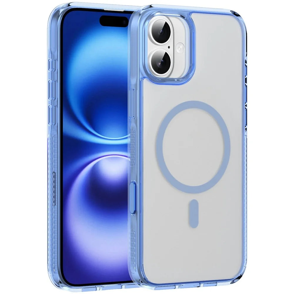 For iPhone 16 Plus Case with Camera Touch Control Button PC + TPU Phone Cover Compatible with MagSafe - Transparent Blue - 1