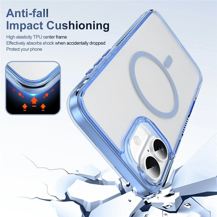 For iPhone 16 Plus Case with Camera Touch Control Button PC + TPU Phone Cover Compatible with MagSafe - Transparent Blue - 6