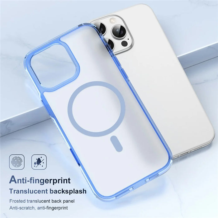 For iPhone 16 Case with Camera Touch Control Button PC + TPU Phone Cover Compatible with MagSafe - Transparent Blue - 2