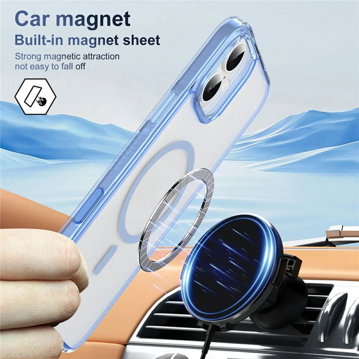 For iPhone 16 Case with Camera Touch Control Button PC + TPU Phone Cover Compatible with MagSafe - Transparent Blue - 3