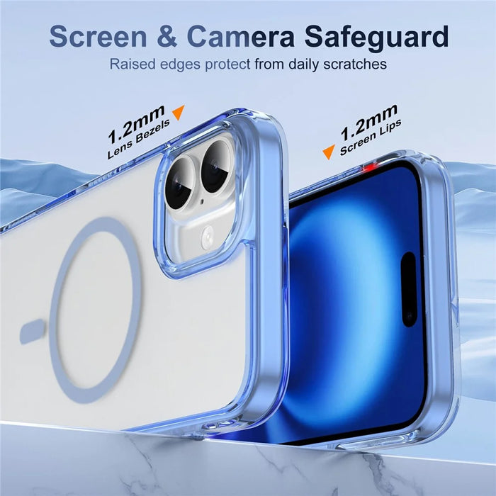 For iPhone 16 Case with Camera Touch Control Button PC + TPU Phone Cover Compatible with MagSafe - Transparent Blue - 5