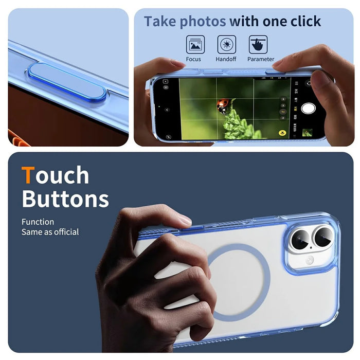 For iPhone 16 Case with Camera Touch Control Button PC + TPU Phone Cover Compatible with MagSafe - Transparent Blue - 7