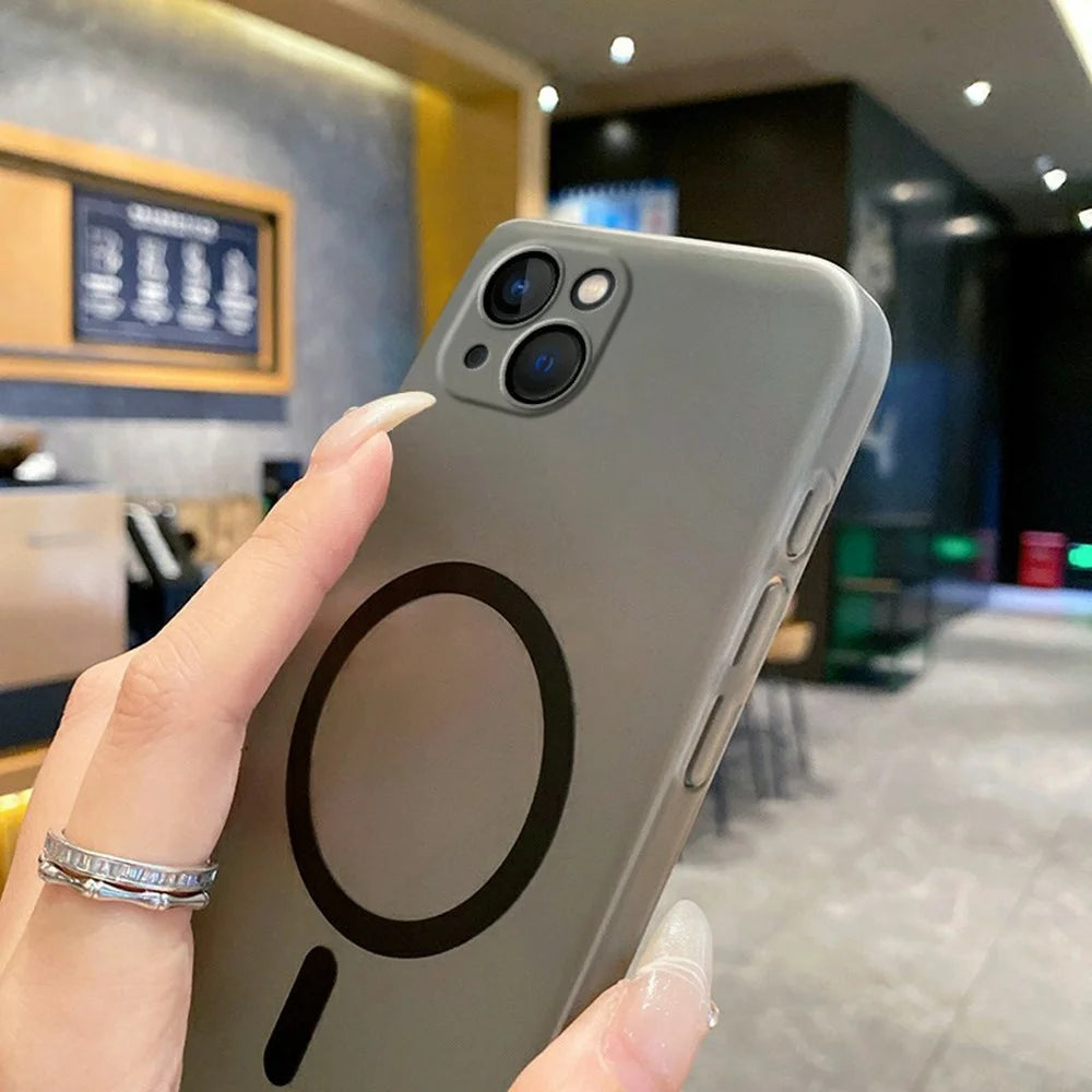 For iPhone 15 Magnetic Case Compatible with MagSafe Frosted PC Phone Cover with Camera Lens Protector - Titanium Grey - 4