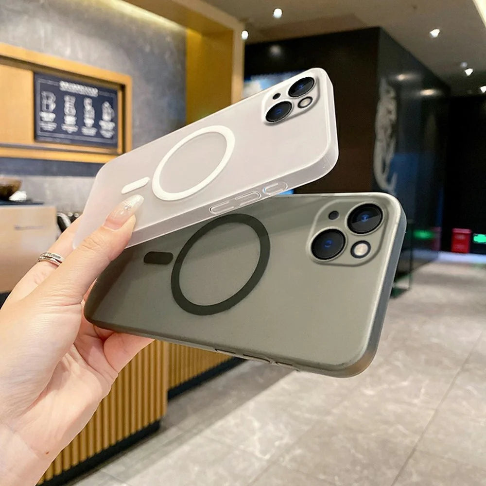 For iPhone 14 Magnetic Case Compatible with MagSafe Frosted PC Phone Cover with Camera Lens Protector - Titanium Grey - 3