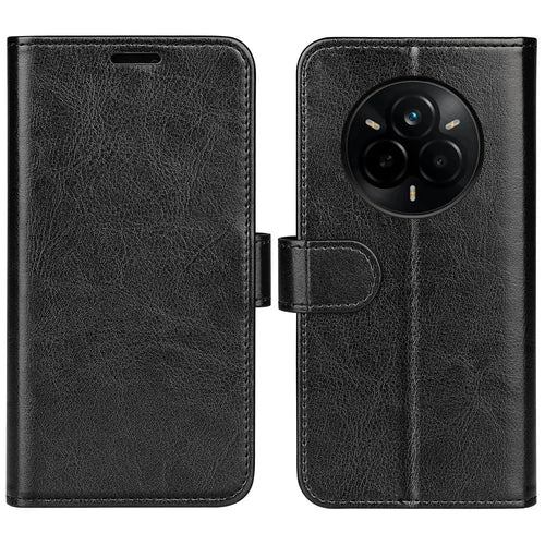 For Realme 14 Pro 5G Wallet Case Crazy Horse Texture Stand Leather Phone Cover - Black - 1