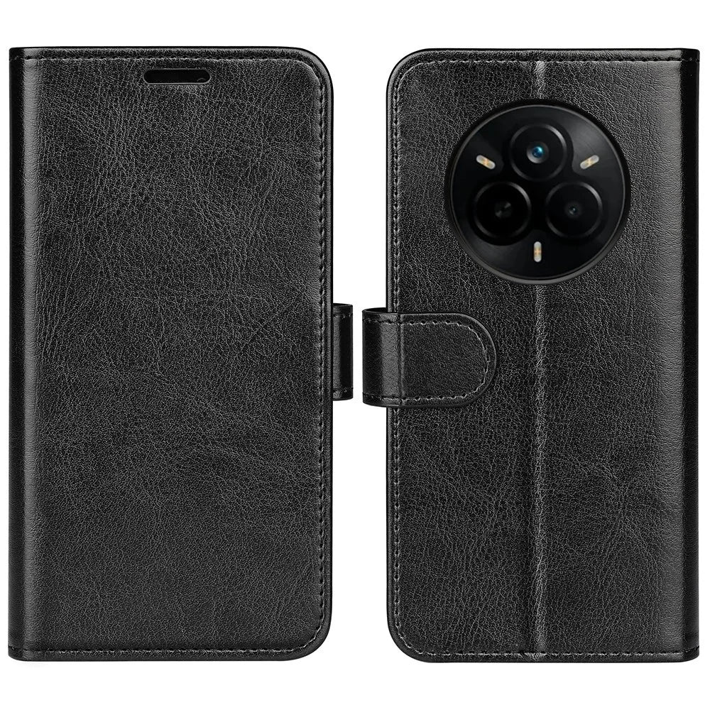 For Realme 14 Pro 5G Wallet Case Crazy Horse Texture Stand Leather Phone Cover - Black - 1