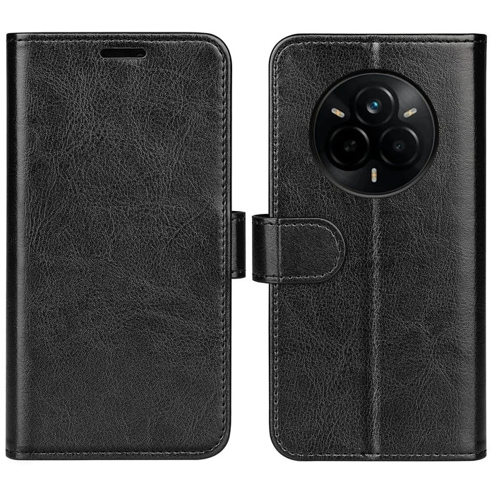 For Realme 14 Pro 5G Wallet Case Crazy Horse Texture Stand Leather Phone Cover - Black - 1