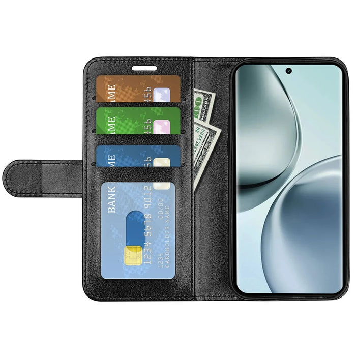 For Realme 14 Pro 5G Wallet Case Crazy Horse Texture Stand Leather Phone Cover - Black - 2