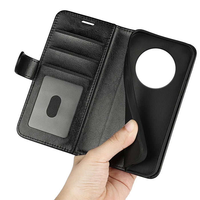 For Realme 14 Pro 5G Wallet Case Crazy Horse Texture Stand Leather Phone Cover - Black - 5