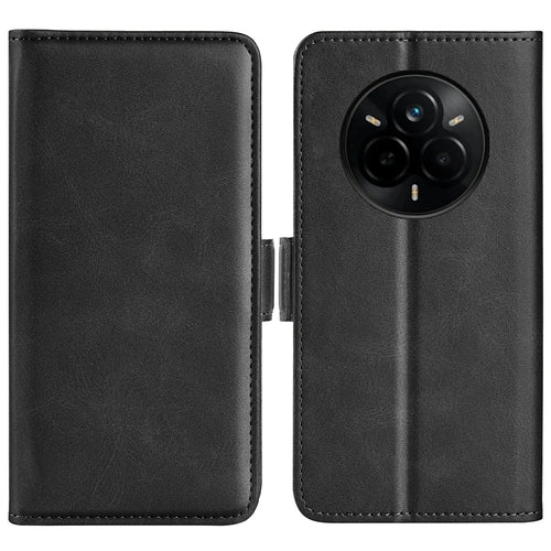 For Realme 14 Pro 5G Stand Case Calf Texture Leather Wallet Phone Cover - Black - 1