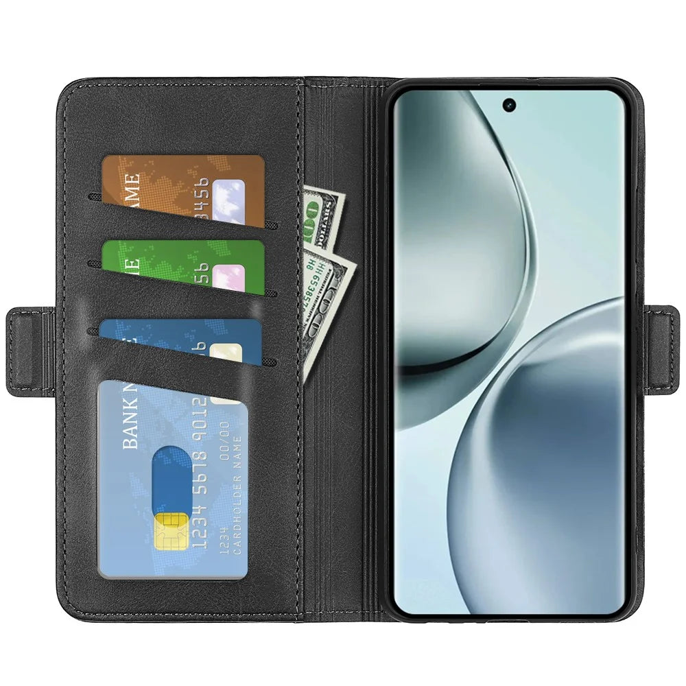 For Realme 14 Pro 5G Stand Case Calf Texture Leather Wallet Phone Cover - Black - 2