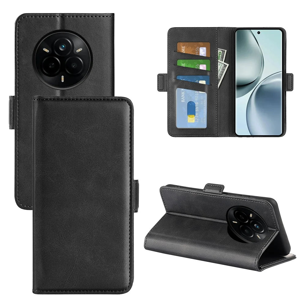 For Realme 14 Pro 5G Stand Case Calf Texture Leather Wallet Phone Cover - Black - 7
