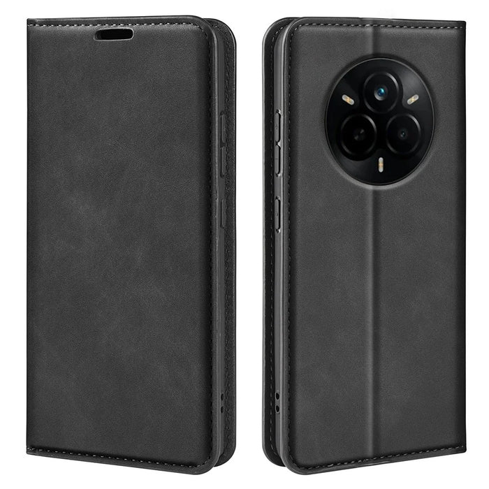 For Realme 14 Pro 5G Case Skin Touch Leather Wallet Phone Cover - Black - 1