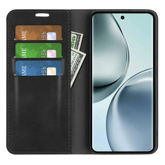 For Realme 14 Pro 5G Case Skin Touch Leather Wallet Phone Cover - Black - 2