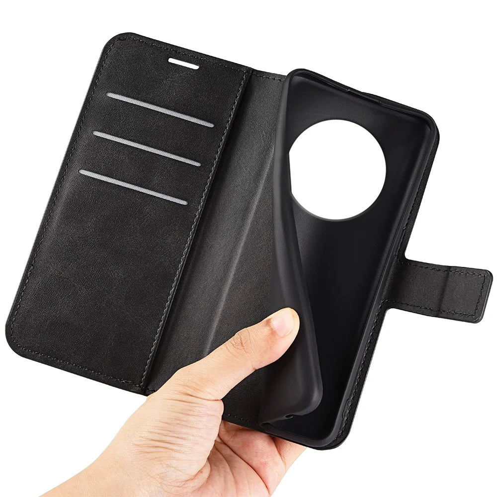 For Realme 14 Pro 5G Stand Case Anti-Scratch Calf Texture Leather Phone Cover - Black - 5