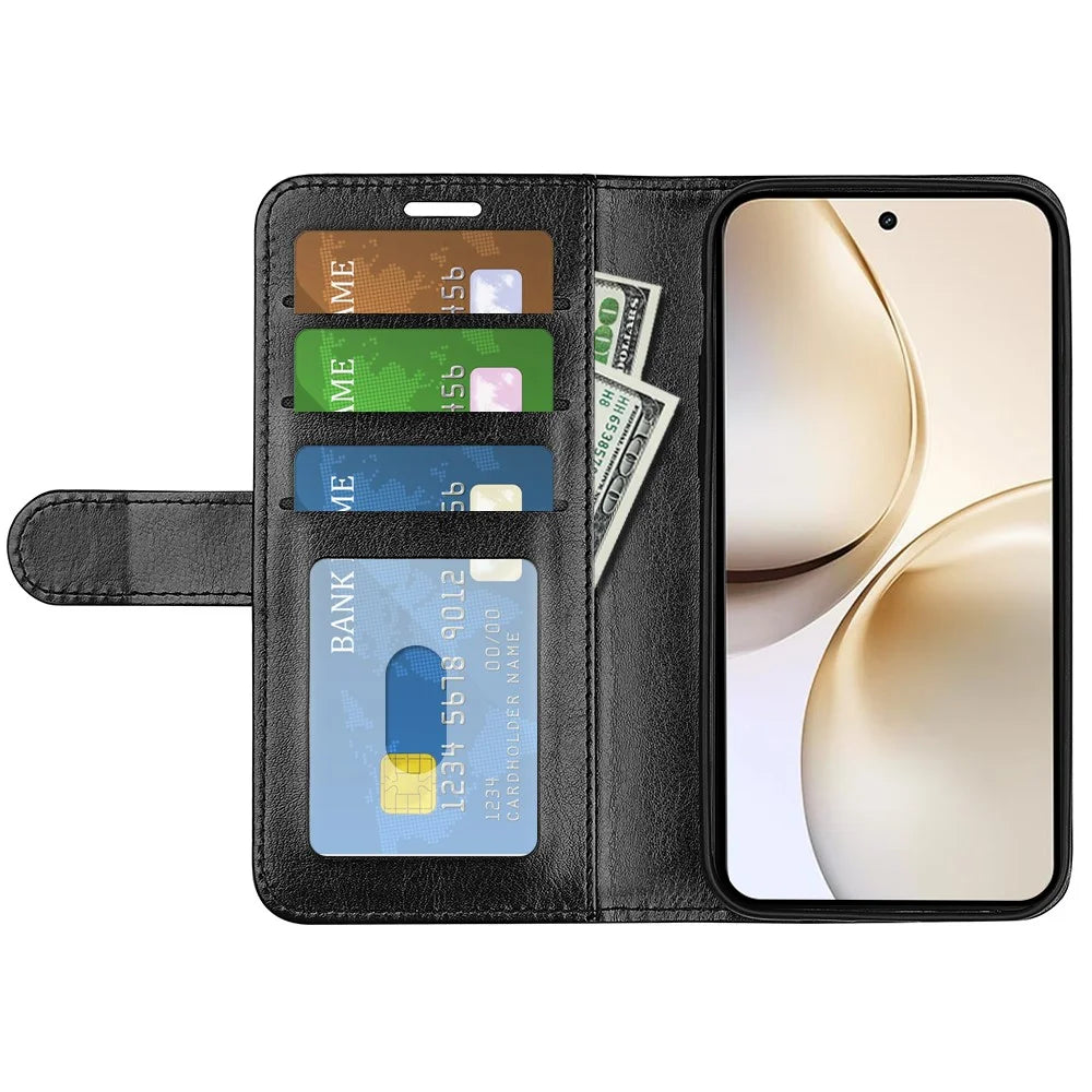 For Realme 14 Pro 5G Wallet Case Crazy Horse Texture Stand Leather Phone Cover - Black - 2