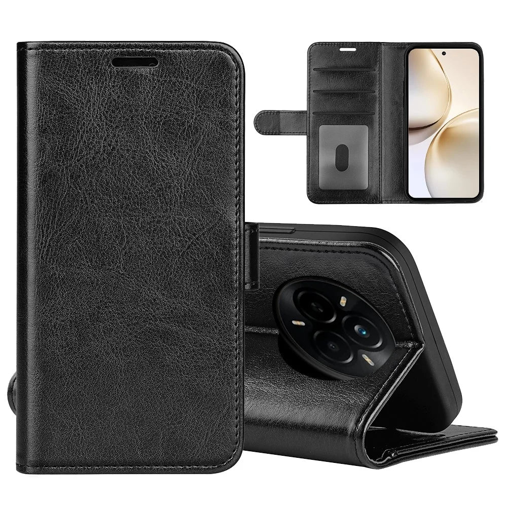 For Realme 14 Pro 5G Wallet Case Crazy Horse Texture Stand Leather Phone Cover - Black - 7