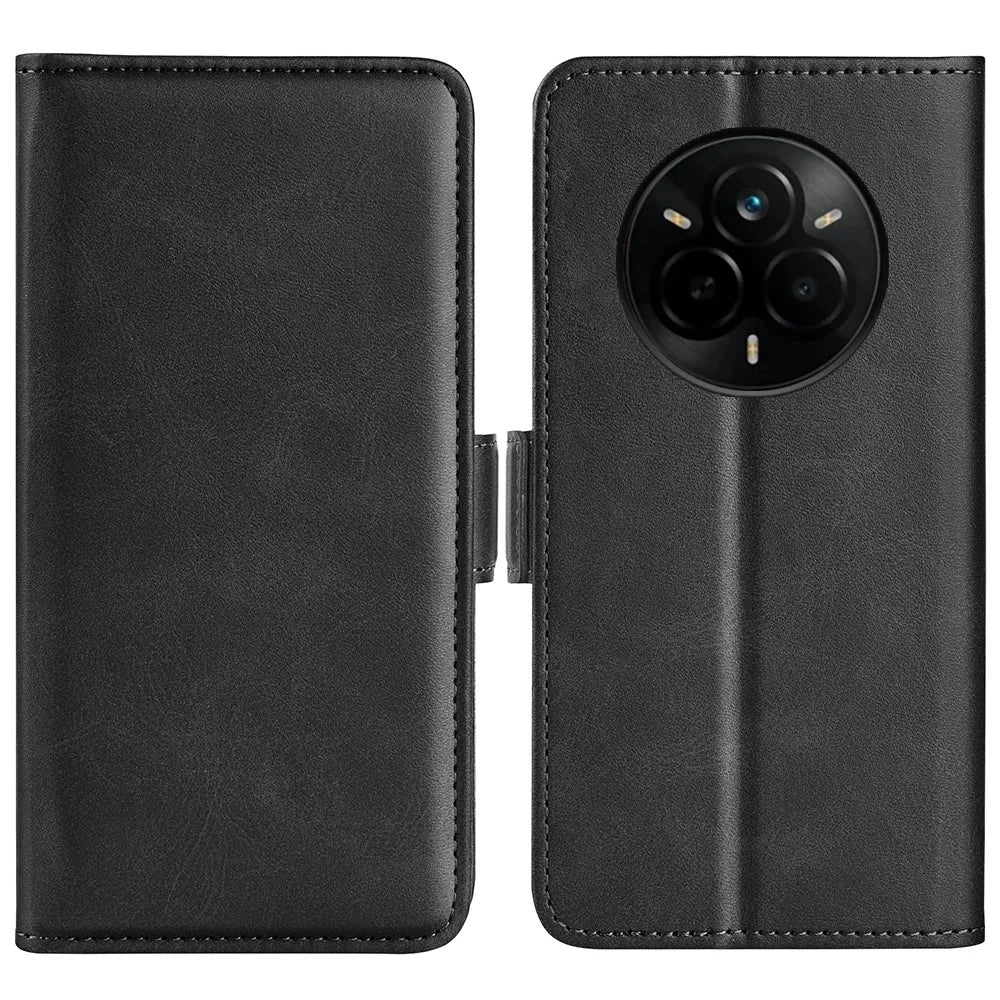 For Realme 14 Pro+ 5G Stand Case Calf Texture Leather Wallet Phone Cover - Black - 1