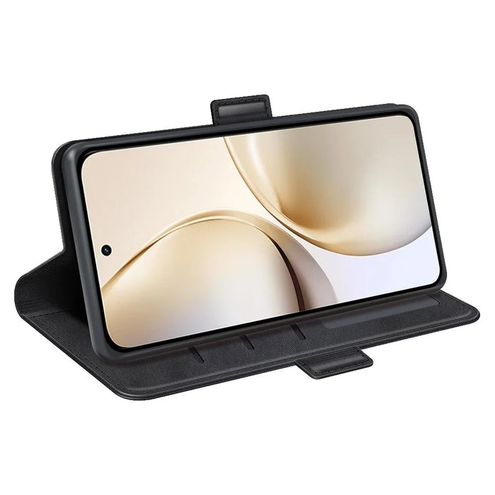 For Realme 14 Pro+ 5G Stand Case Calf Texture Leather Wallet Phone Cover - Black - 3