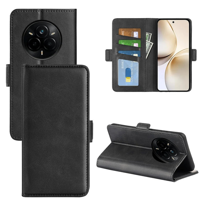 For Realme 14 Pro+ 5G Stand Case Calf Texture Leather Wallet Phone Cover - Black - 7