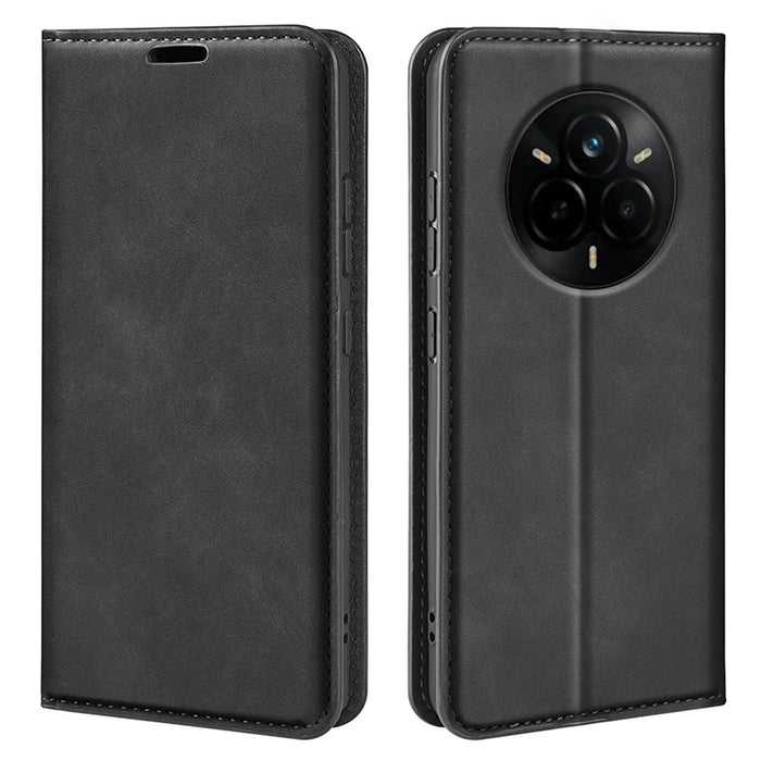 For Realme 14 Pro+ 5G Case Skin Touch Leather Wallet Phone Cover - Black - 1