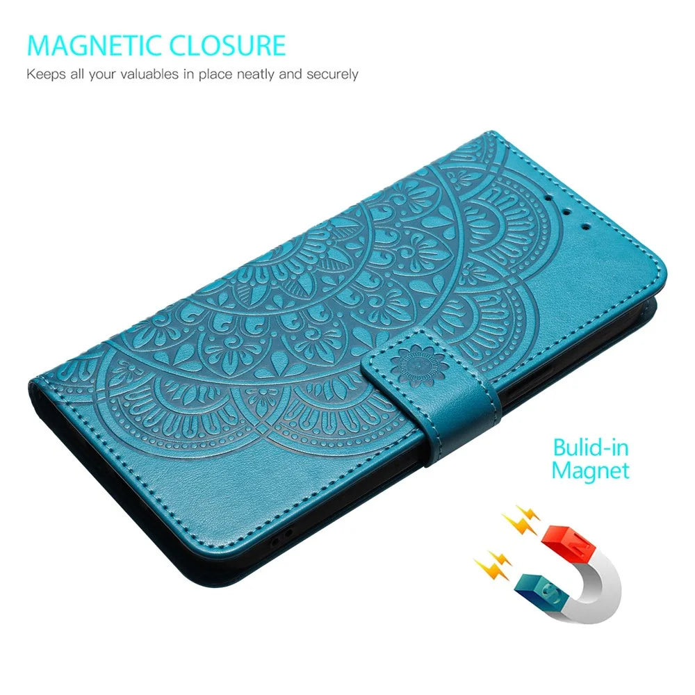 For iPhone 17e / 16e Wallet Phone Case Butterfly Floral Imprint Leather Flip Cover with Strap - Blue - 5