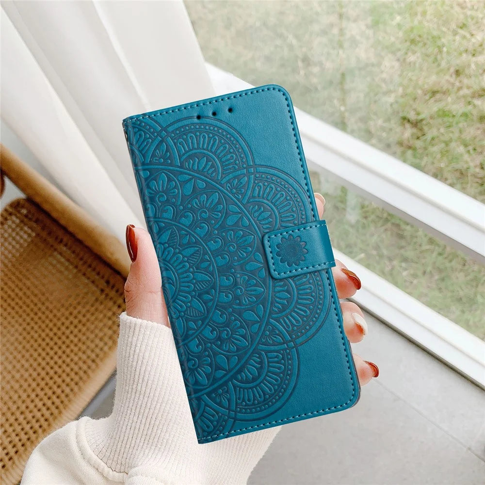 For iPhone 17e / 16e Wallet Phone Case Butterfly Floral Imprint Leather Flip Cover with Strap - Blue - 6