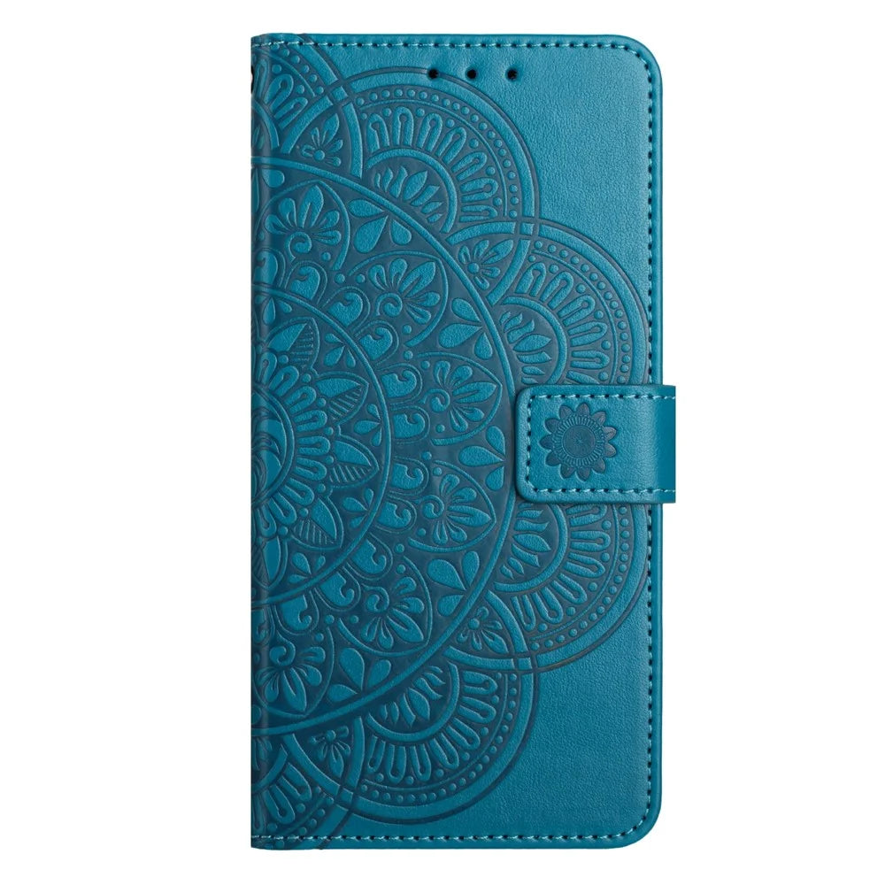 For iPhone 17e / 16e Wallet Phone Case Butterfly Floral Imprint Leather Flip Cover with Strap - Blue - 7
