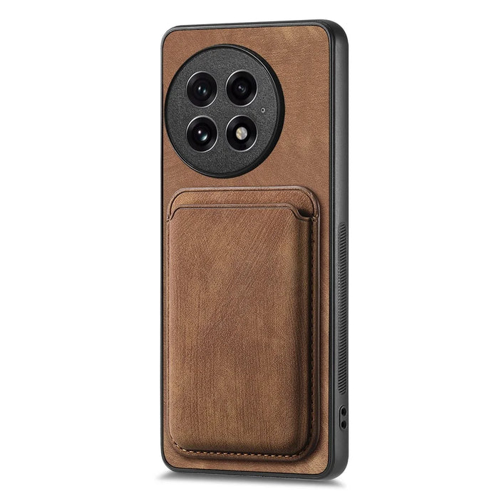 For OnePlus 13 Magnetic Case Leather Back Cover with Detachable Card Holder - Brown - 2