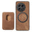 For OnePlus 13 Magnetic Case Leather Back Cover with Detachable Card Holder - Brown - 3