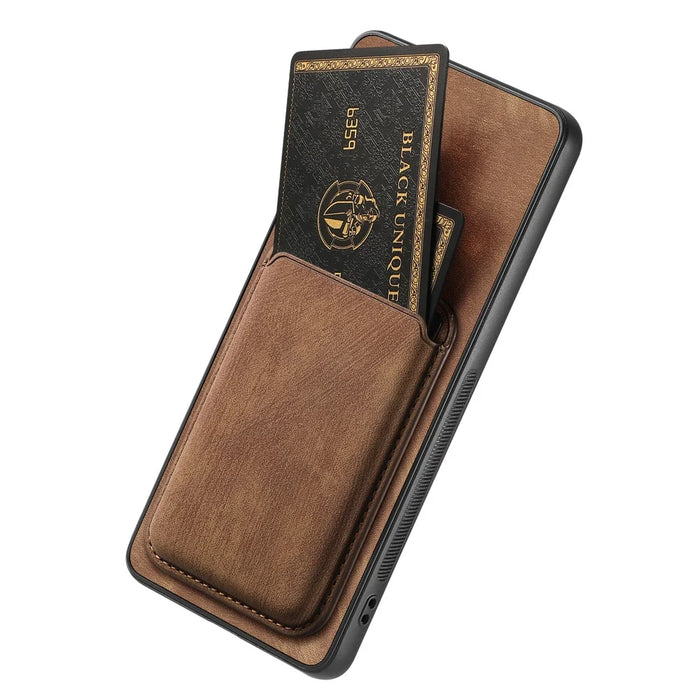 For OnePlus 13 Magnetic Case Leather Back Cover with Detachable Card Holder - Brown - 4