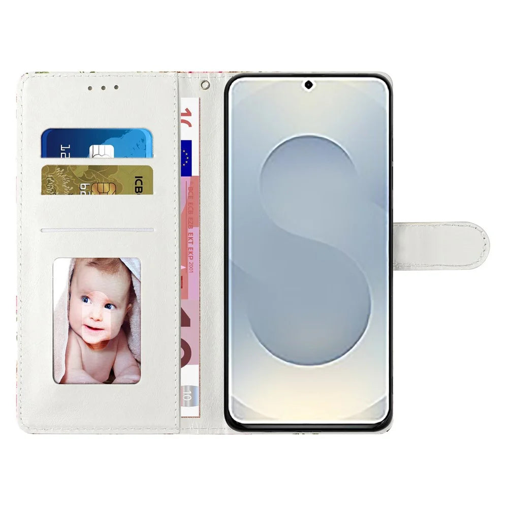 For Samsung Galaxy S25 Edge Wallet Case PU Leather Pattern Printing Stand Phone Cover with Strap - Blue Butterfly - 2