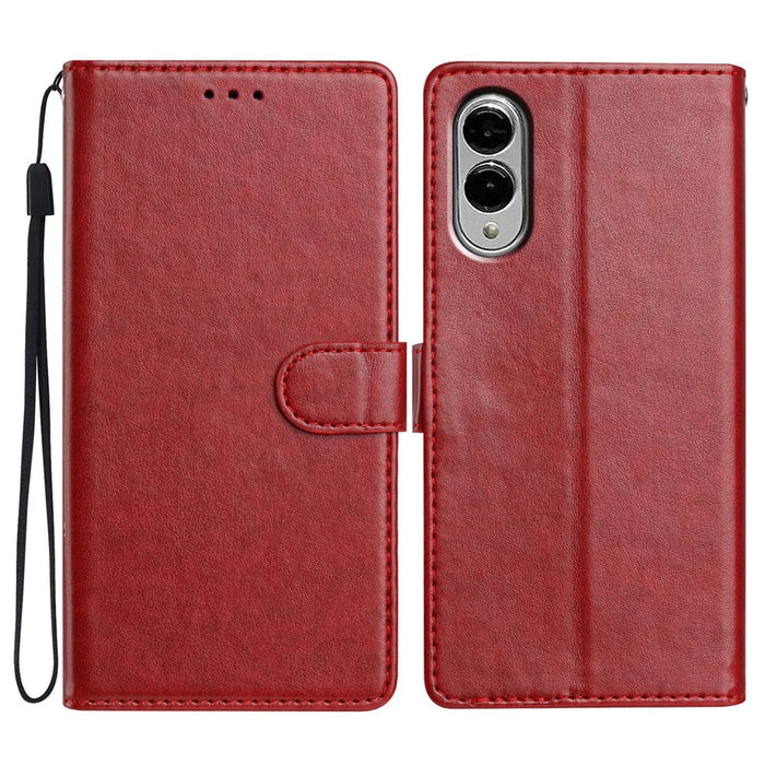For Samsung Galaxy S25 Edge Leather Case Wallet Stand Phone Cover with Handy Strap - Red - 1
