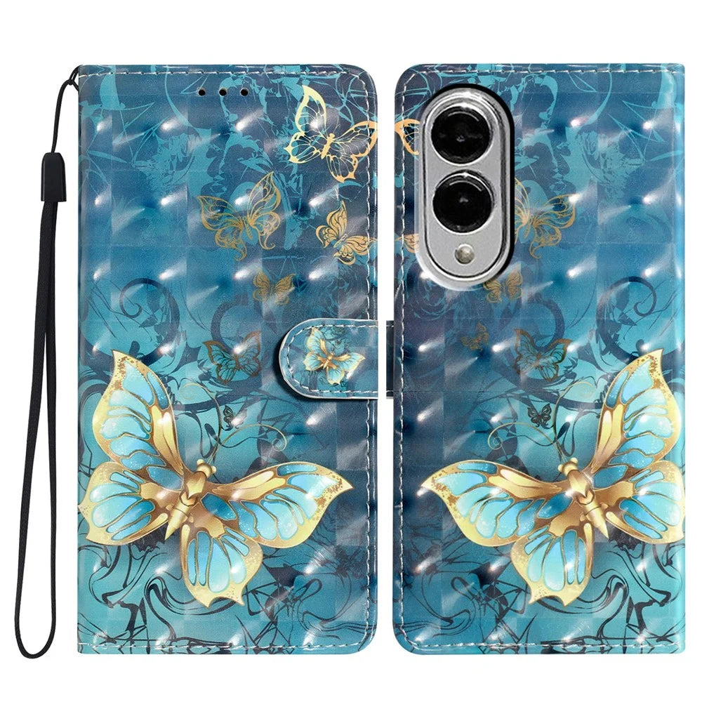 For Samsung Galaxy S25 Edge Case PU Leather Wallet Phone Cover 3D Pattern Printing - Butterfly - 1