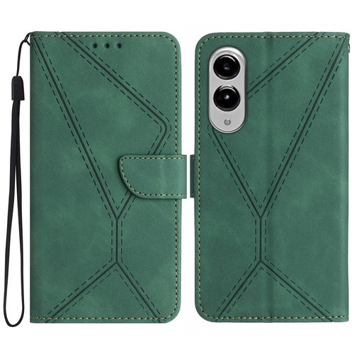 For Samsung Galaxy S25 Edge Case Skin Touch Lines Imprinted PU Leather Flip Phone Cover - Green - 1
