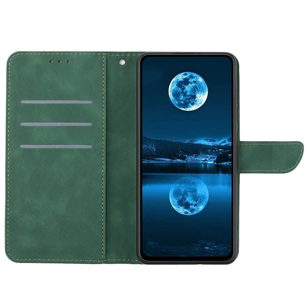 For Samsung Galaxy S25 Edge Case Skin Touch Lines Imprinted PU Leather Flip Phone Cover - Green - 2