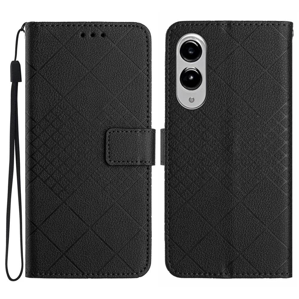 For Samsung Galaxy S25 Edge Wallet Phone Case Imprint PU Leather Flip Folio Cover - Black - 1