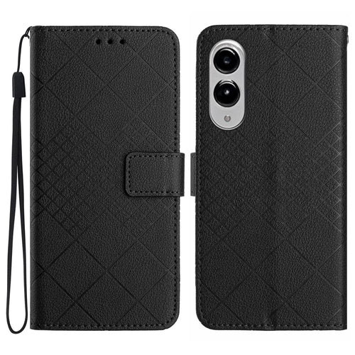 For Samsung Galaxy S25 Edge Wallet Phone Case Imprint PU Leather Flip Folio Cover - Black - 1