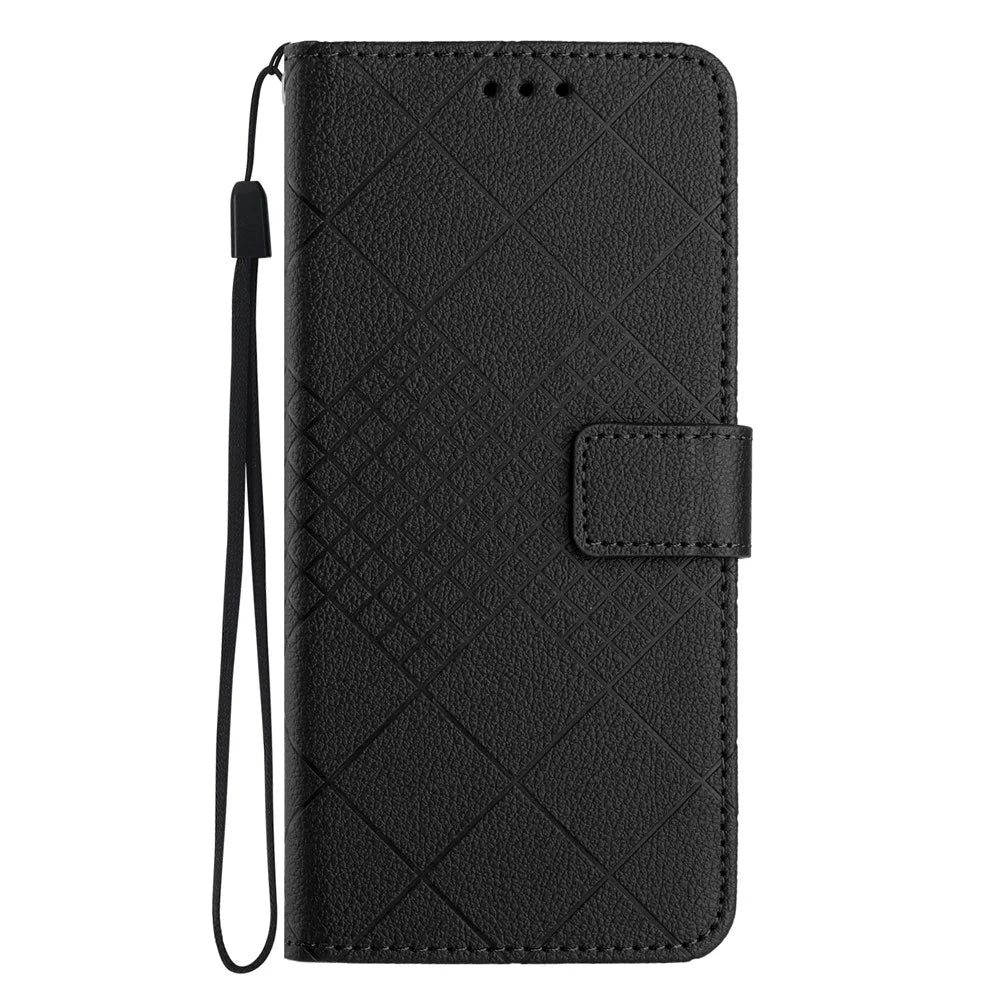 For Samsung Galaxy S25 Edge Wallet Phone Case Imprint PU Leather Flip Folio Cover - Black - 7