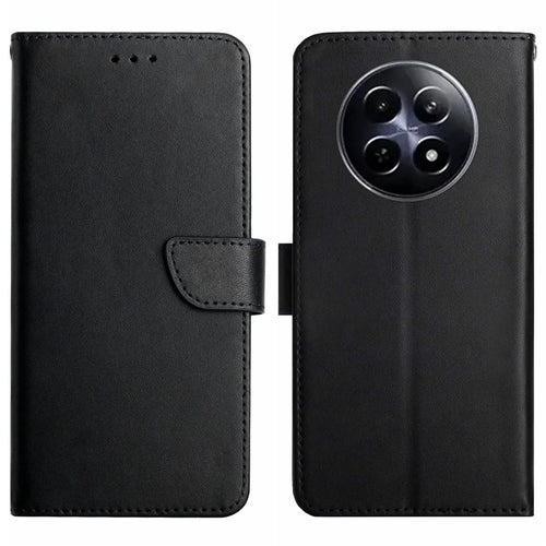 For Realme 13+ 5G / 13 Pro 5G (China) Case Genuine Cow Leather Phone Cover Nappa Texture - Black - 1