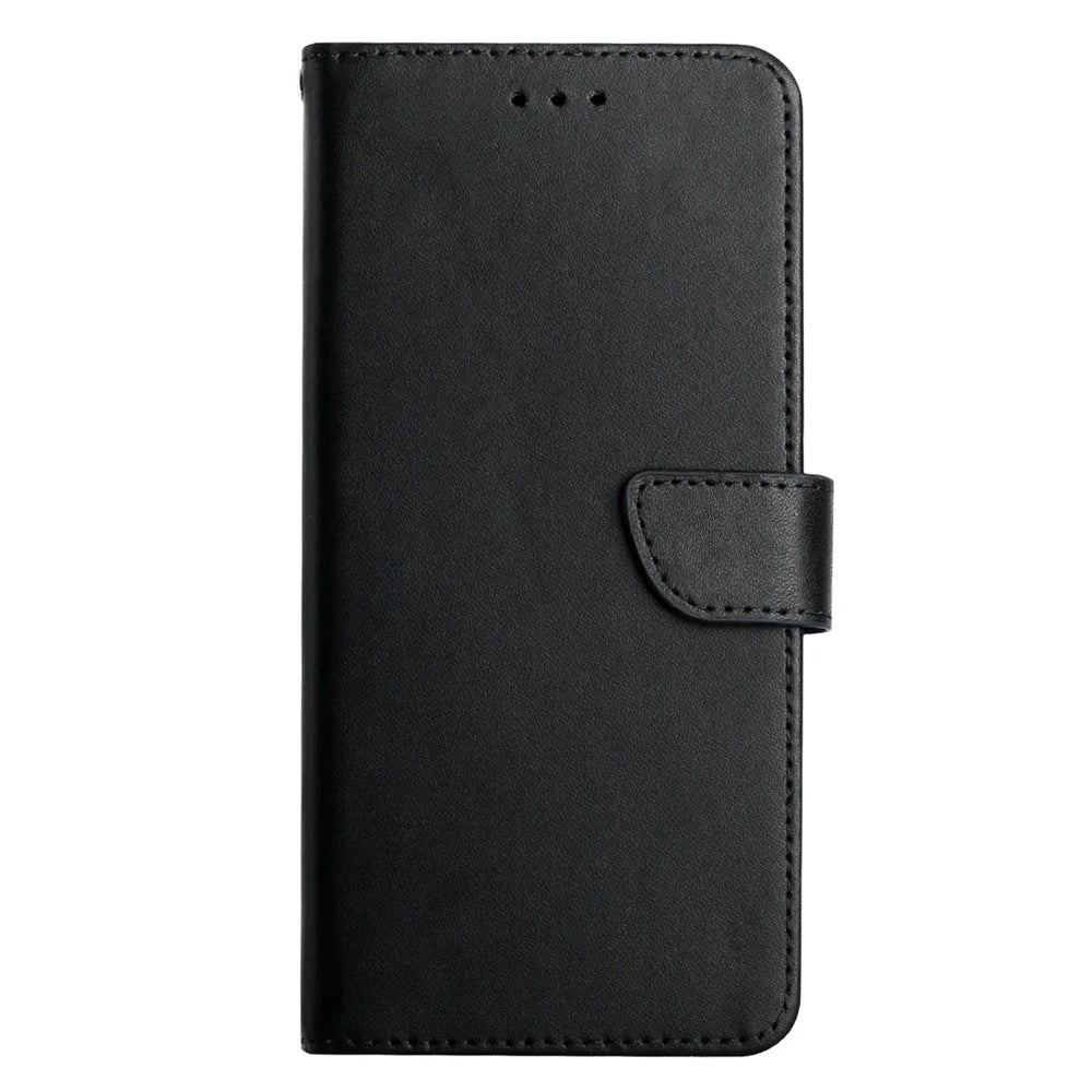 For Realme 13+ 5G / 13 Pro 5G (China) Case Genuine Cow Leather Phone Cover Nappa Texture - Black - 7