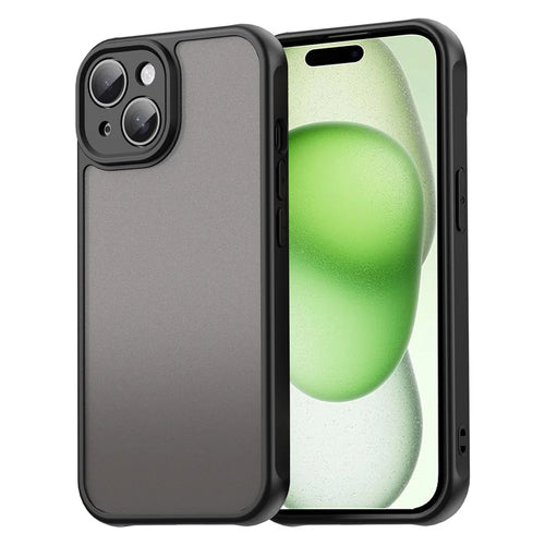 For iPhone 15 Case Drop Proof Airbags Frosted Translucent PC + TPU Phone Back Cover - Black - 1