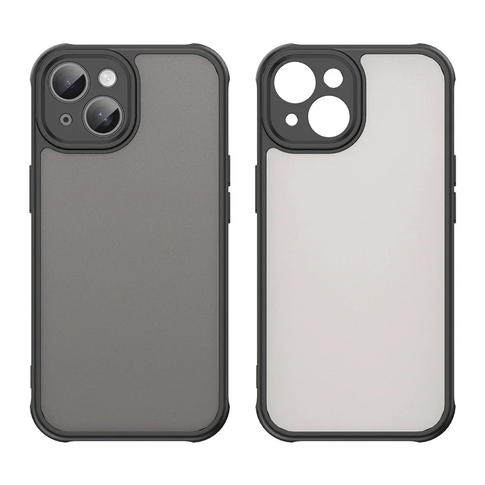 For iPhone 15 Case Drop Proof Airbags Frosted Translucent PC + TPU Phone Back Cover - Black - 2