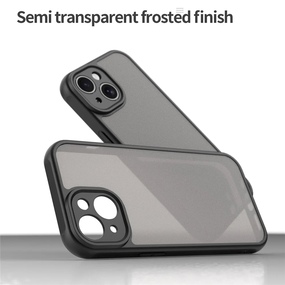 For iPhone 15 Case Drop Proof Airbags Frosted Translucent PC + TPU Phone Back Cover - Black - 5