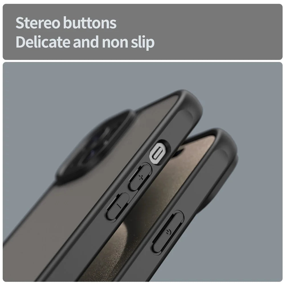 For iPhone 15 Case Drop Proof Airbags Frosted Translucent PC + TPU Phone Back Cover - Black - 6