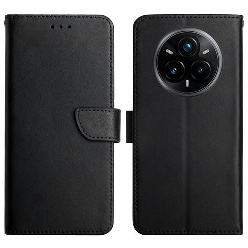 For Realme 14 Pro+ 5G Case Genuine Cow Leather Phone Cover Nappa Texture - Black - 1