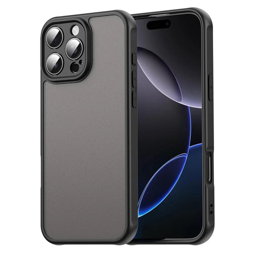 For iPhone 16 Pro Max Case Drop Proof Airbags Frosted Translucent PC + TPU Phone Back Cover - Black - 1